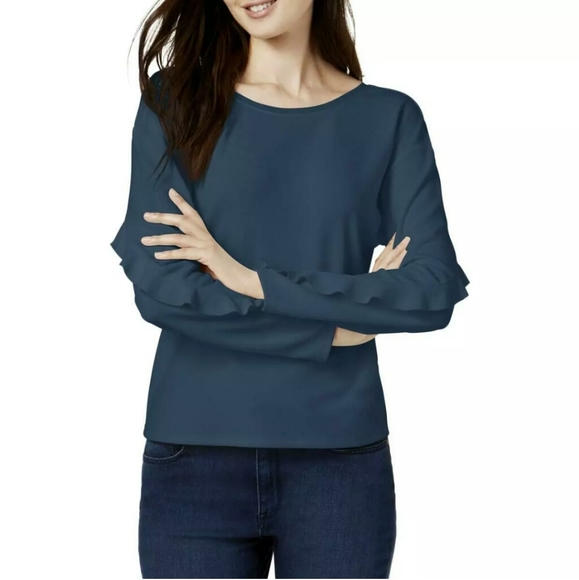 Bar III Tops - Bar III Ruffled Casual Long Sleeve Top Blouse